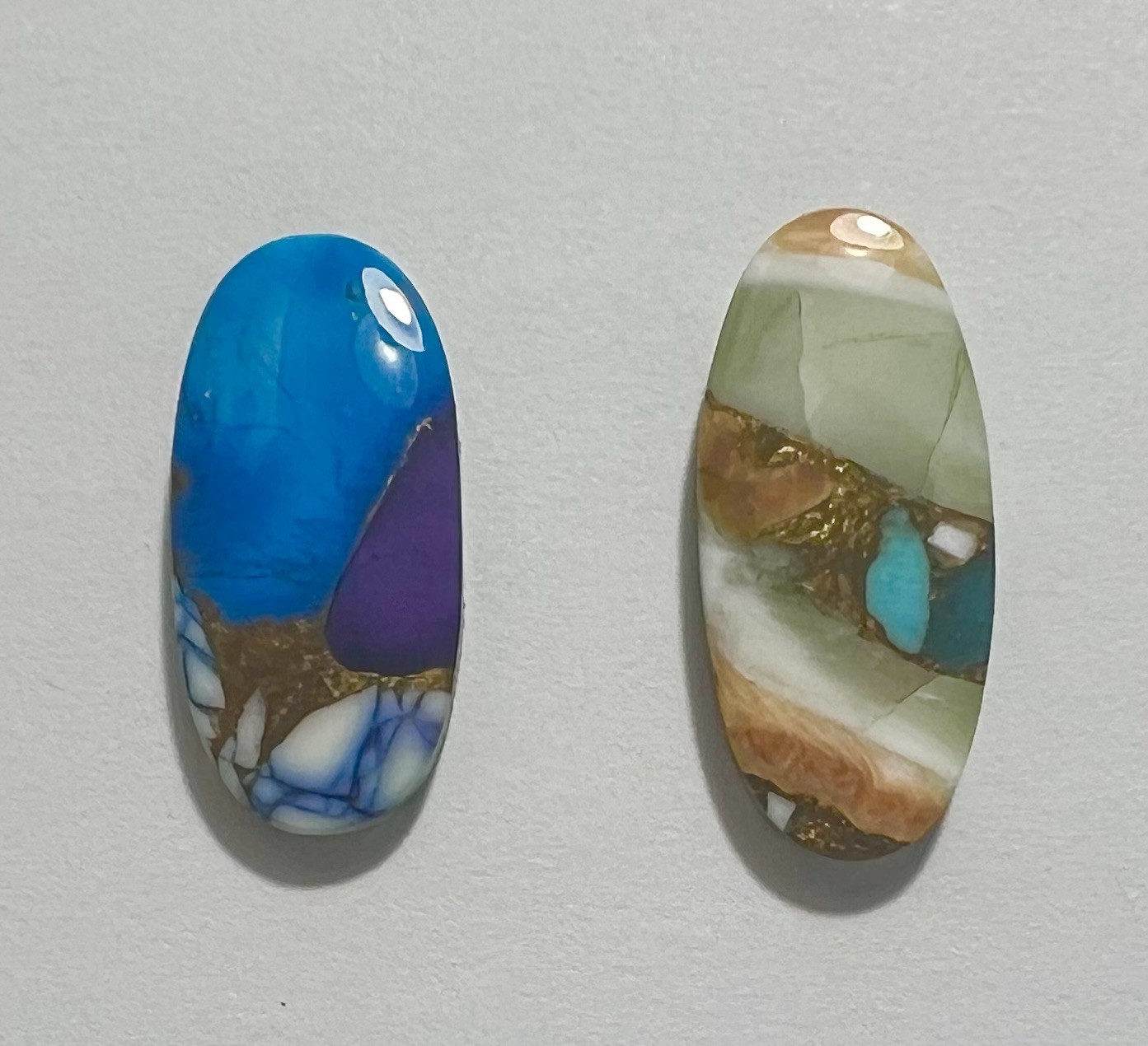 Oval Cabochon Spiny Oyster Turquoise Composite Lot Of 2