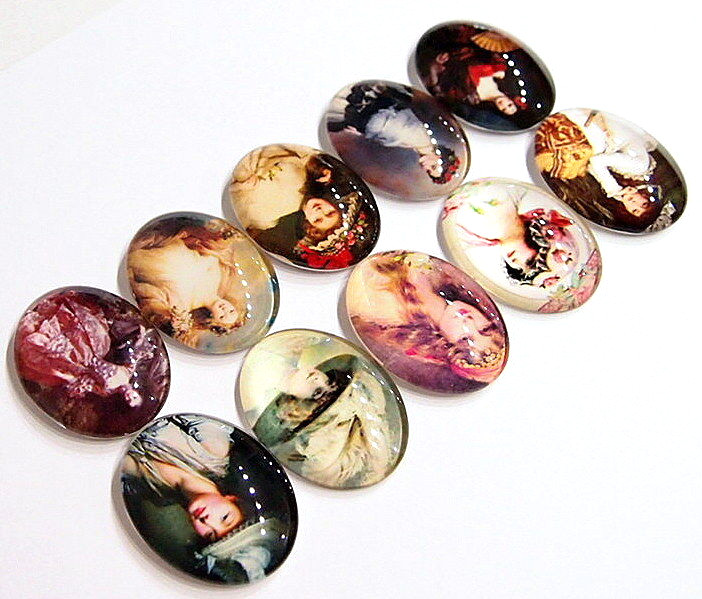 10 Vibrant Colors of 40x30mm Glass Vintage Victorian Art Deco Women Cameos Nice