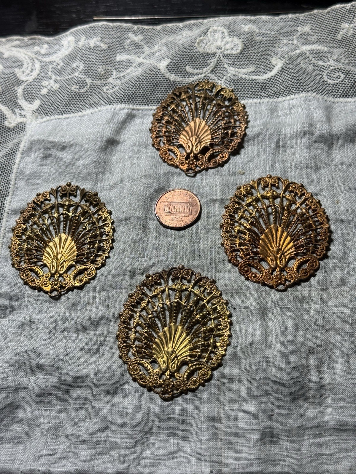 4 Vintage ’50s to 60s New England Art Deco Scalloped Shell Filigree Findings