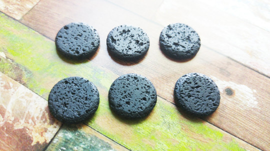 6 Lava Stone Cabochons Discs Aromatherapy Oil Diffuser Flat Backs Black 3/4″
