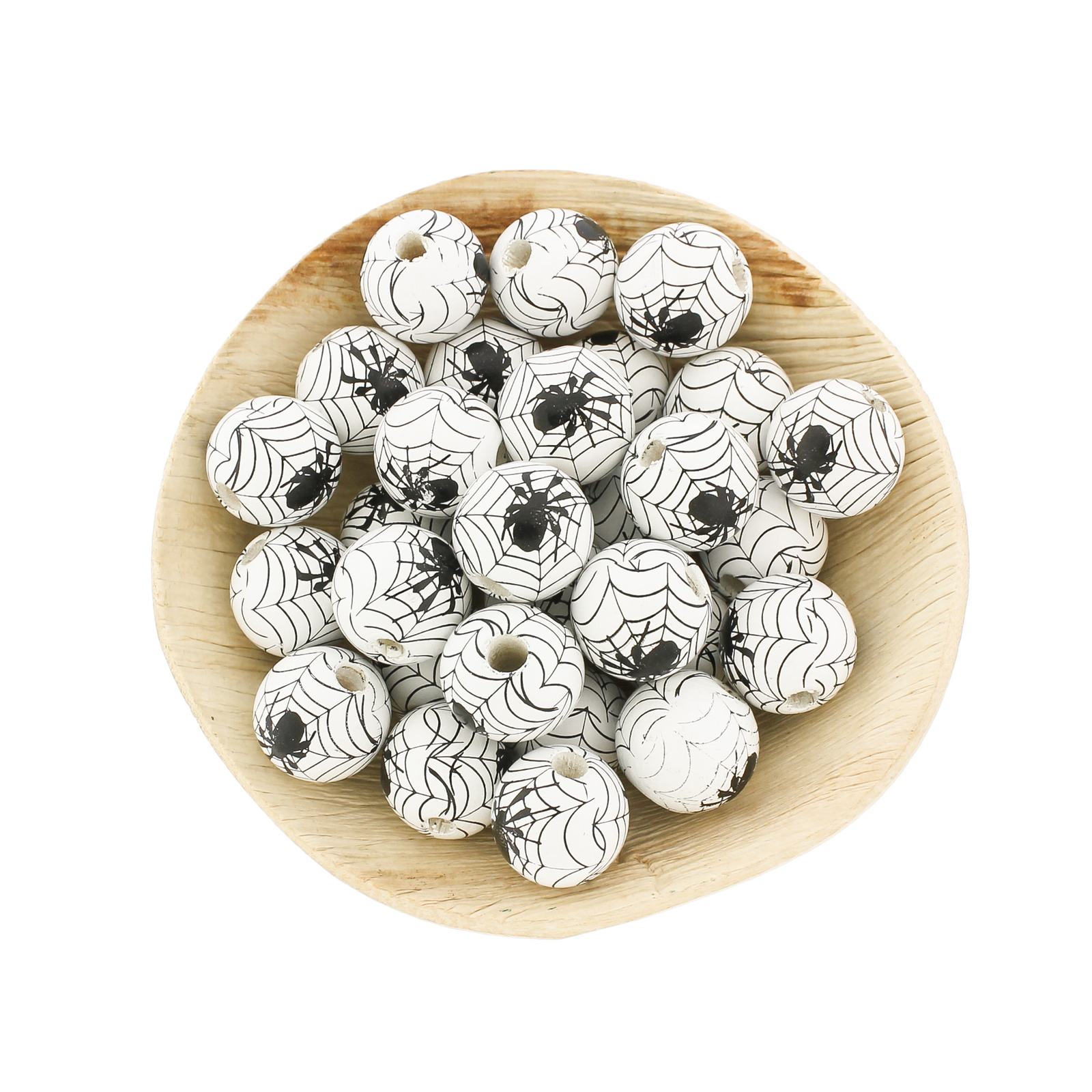Spacer Wooden Beads 16mm – White Spider Web – 10 Beads – BD1106