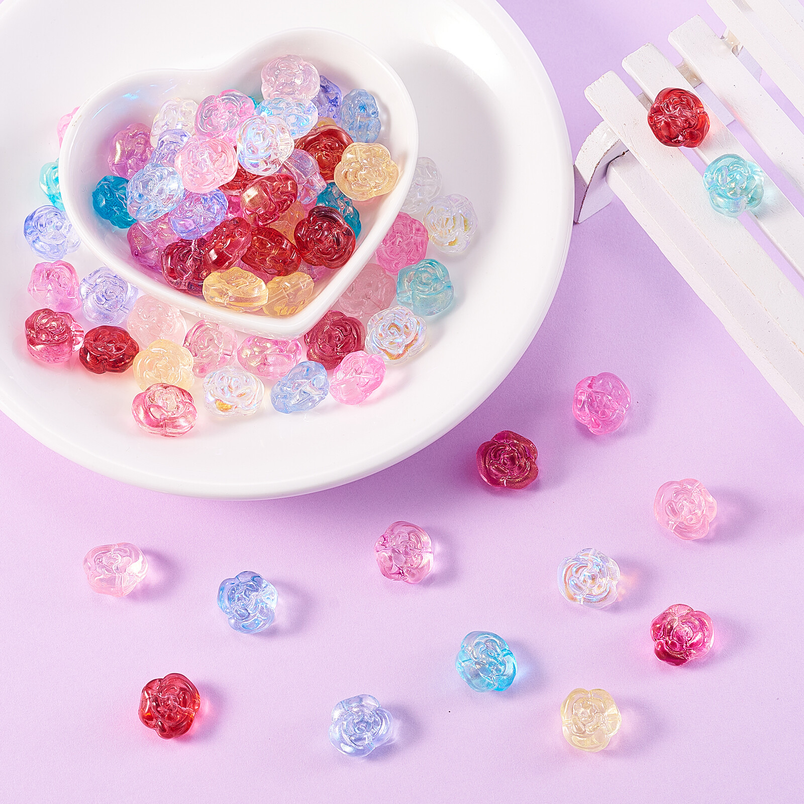 100x Lampwork Glass Loose Rose Flower Shape Bead Spacer Bulk for Jewelry Making