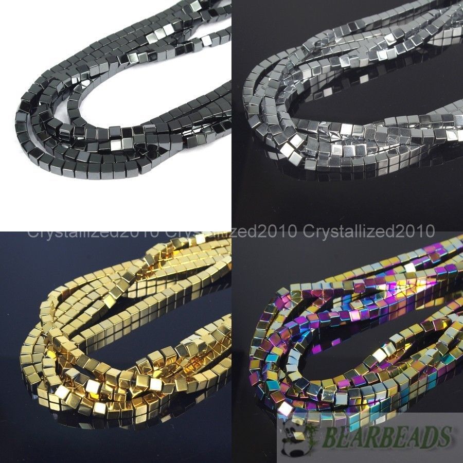 Natural Hematite Gemstone Square Cube Silver Gold Multi-color Beads 16″ Healing