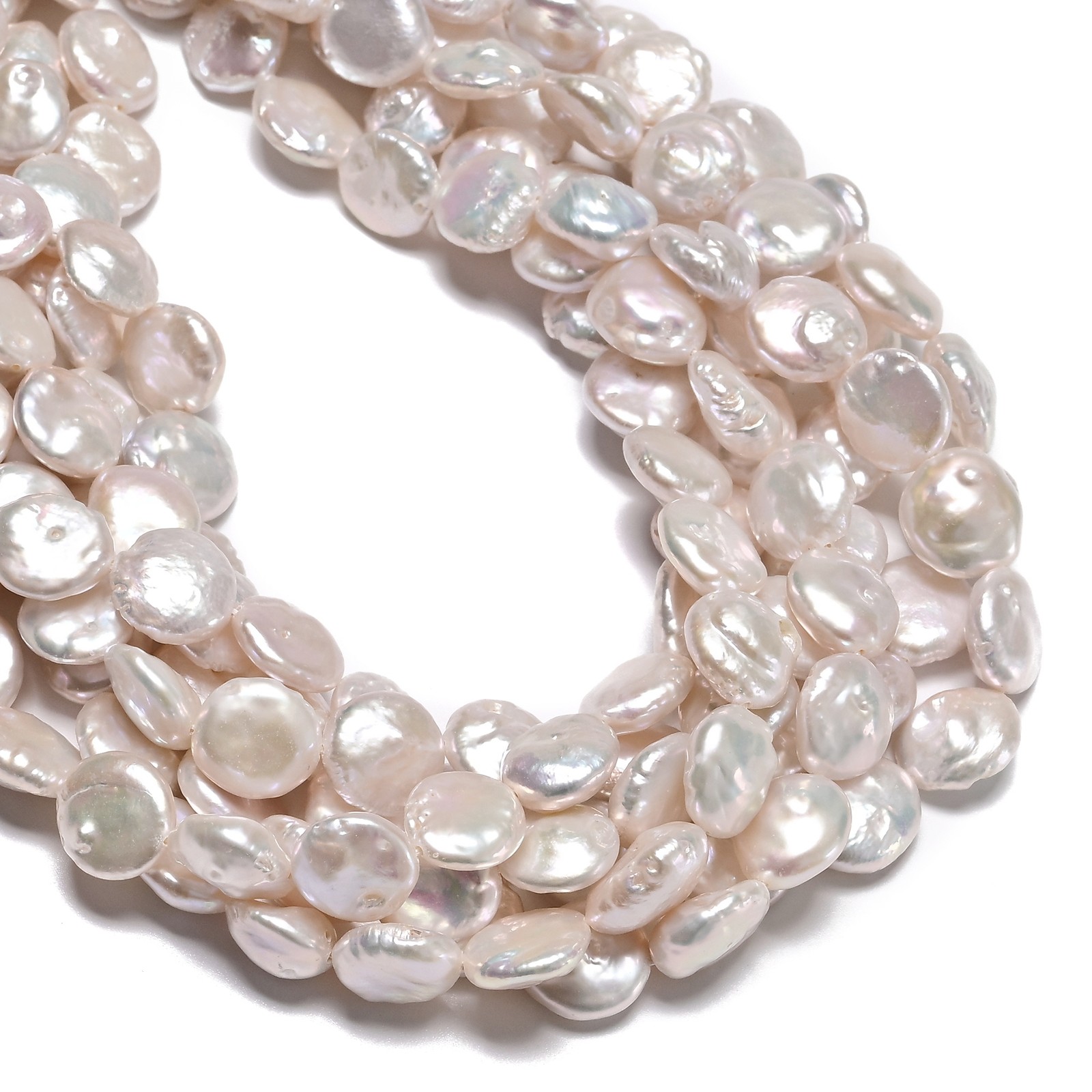 High Grade White Fresh Water Pearl Coin Shape Beads Size 12-13mm 15.5” Strand