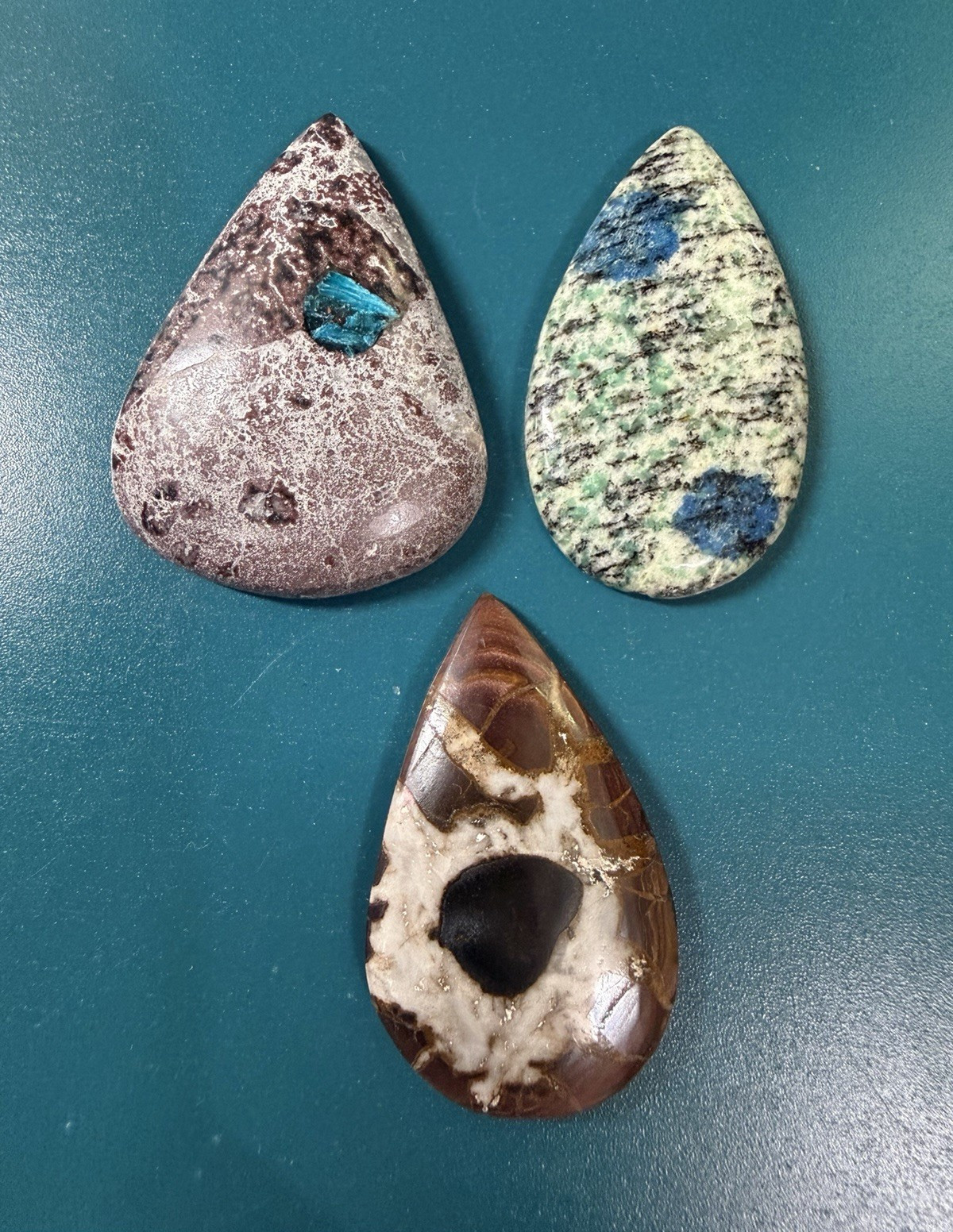 Lot of 3 Multicolor Polished Stone Teardrop Cabochons (No Holes)
