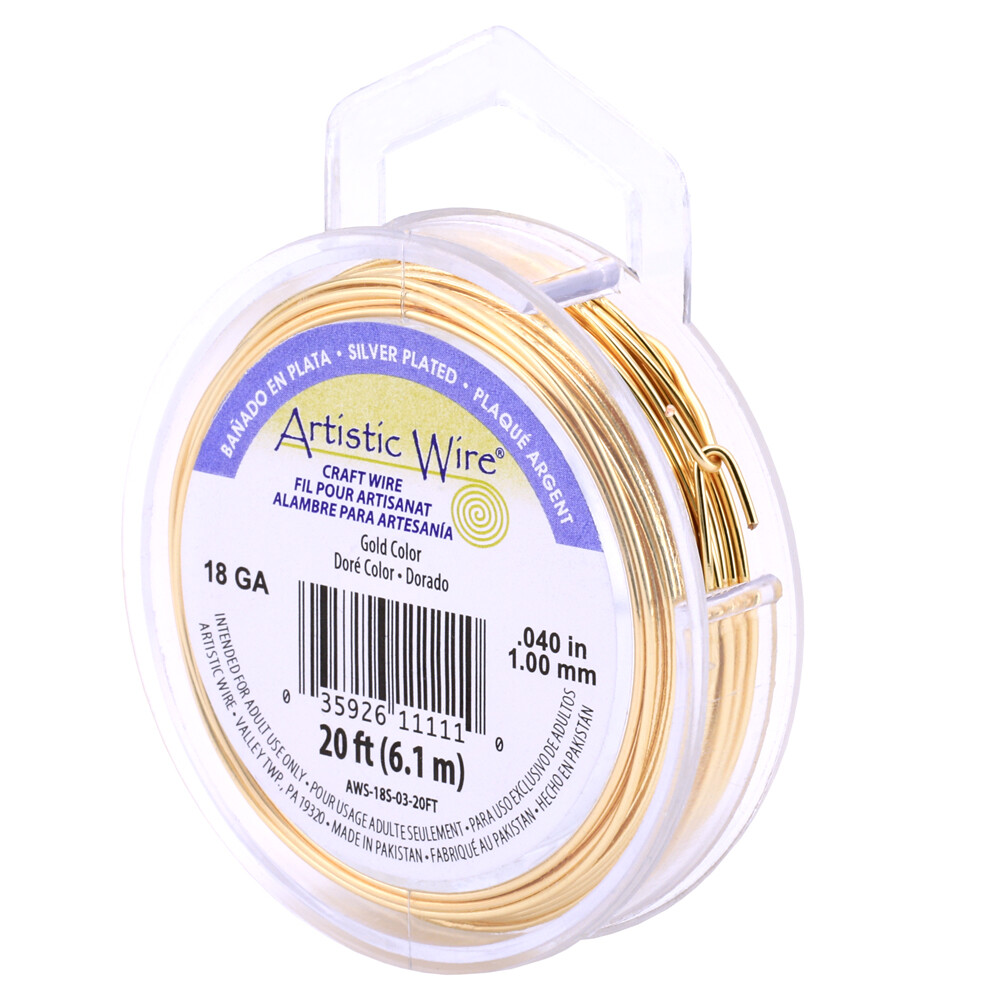 Artistic Wire, Gold Color Silver Plated Tarnish Resistant Copper 18-28 Ga