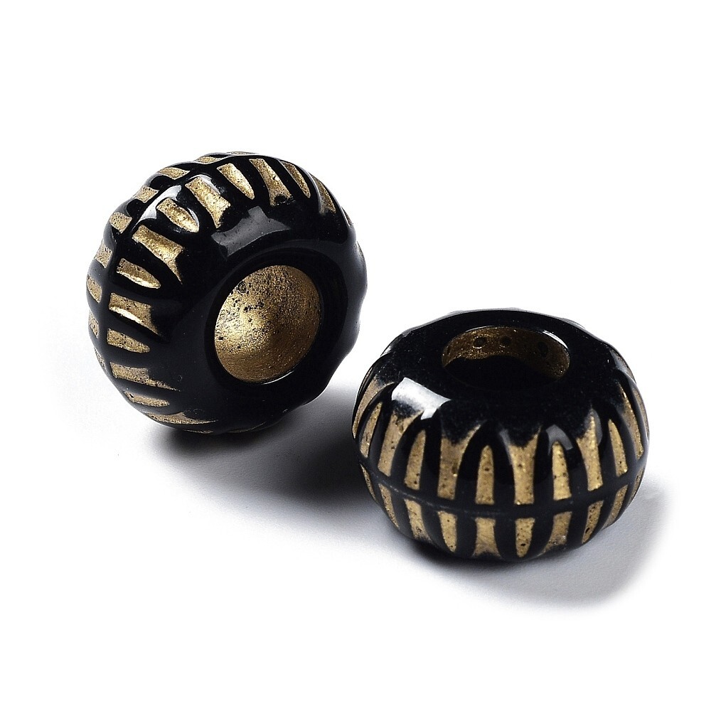 50 pc Acrylic Black Gold Rondelle Spacer Beads – 19mm – Matte – For Paracord