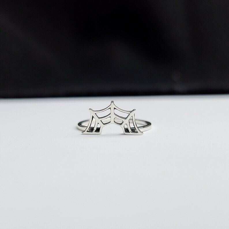 Spider Web Ring Cobweb Black Widow Spiderweb Stacking Web Wedding Band Jewelry