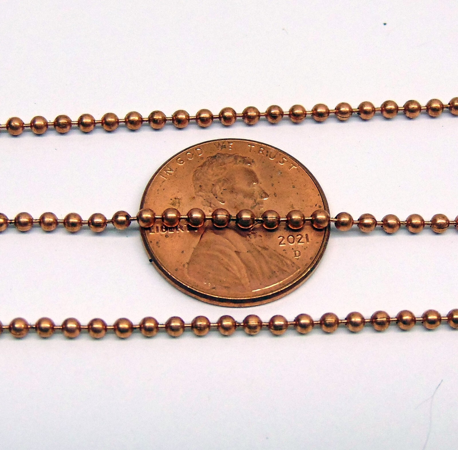 Petite COPPER 1.8mm Ball CHAIN #1 size Small Round Bead Lengths 10, 25, 50, 100
