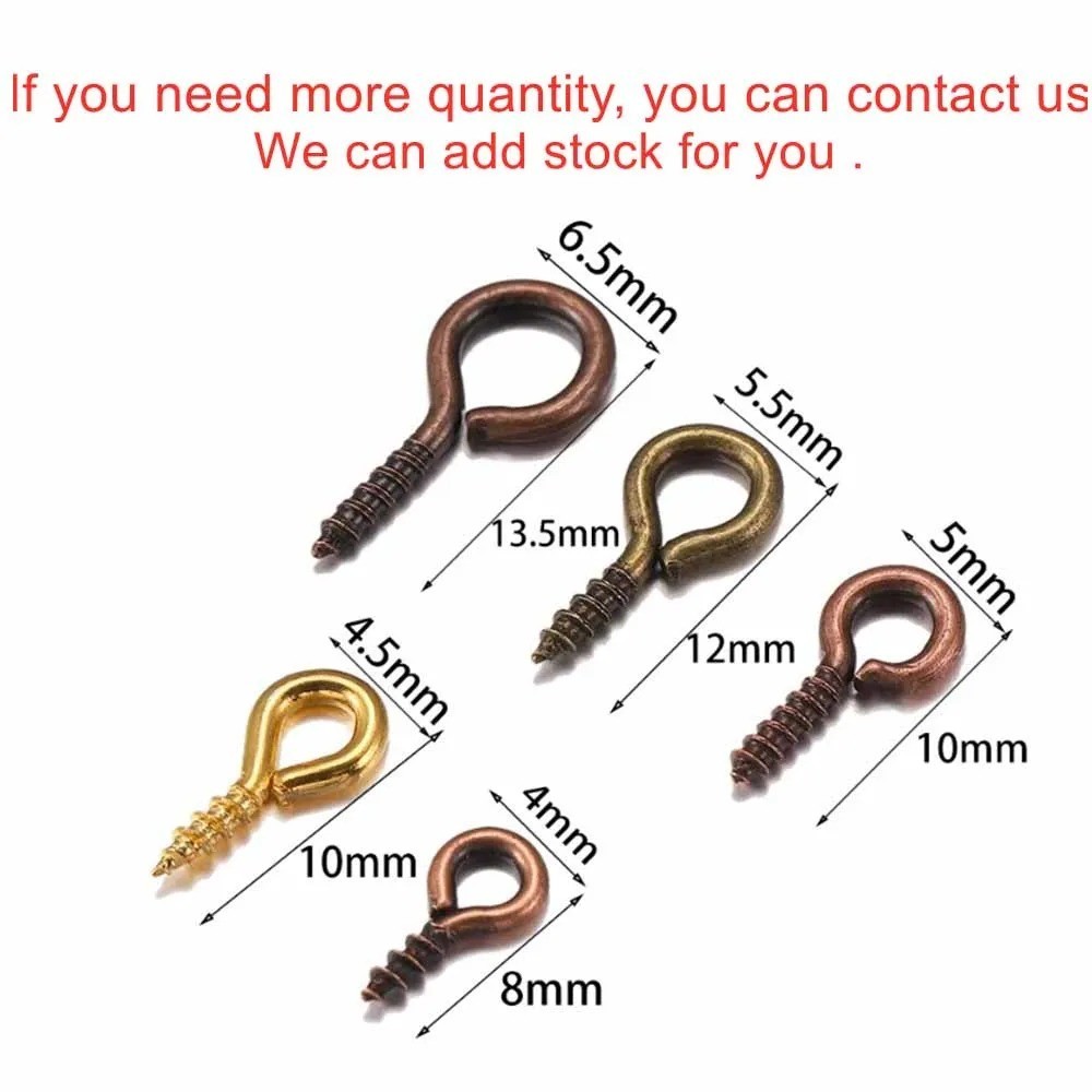 100-200Pcs Small Mini Screw Eye Pins Screw Eyelets Hooks Gold Jewelry Making DIY