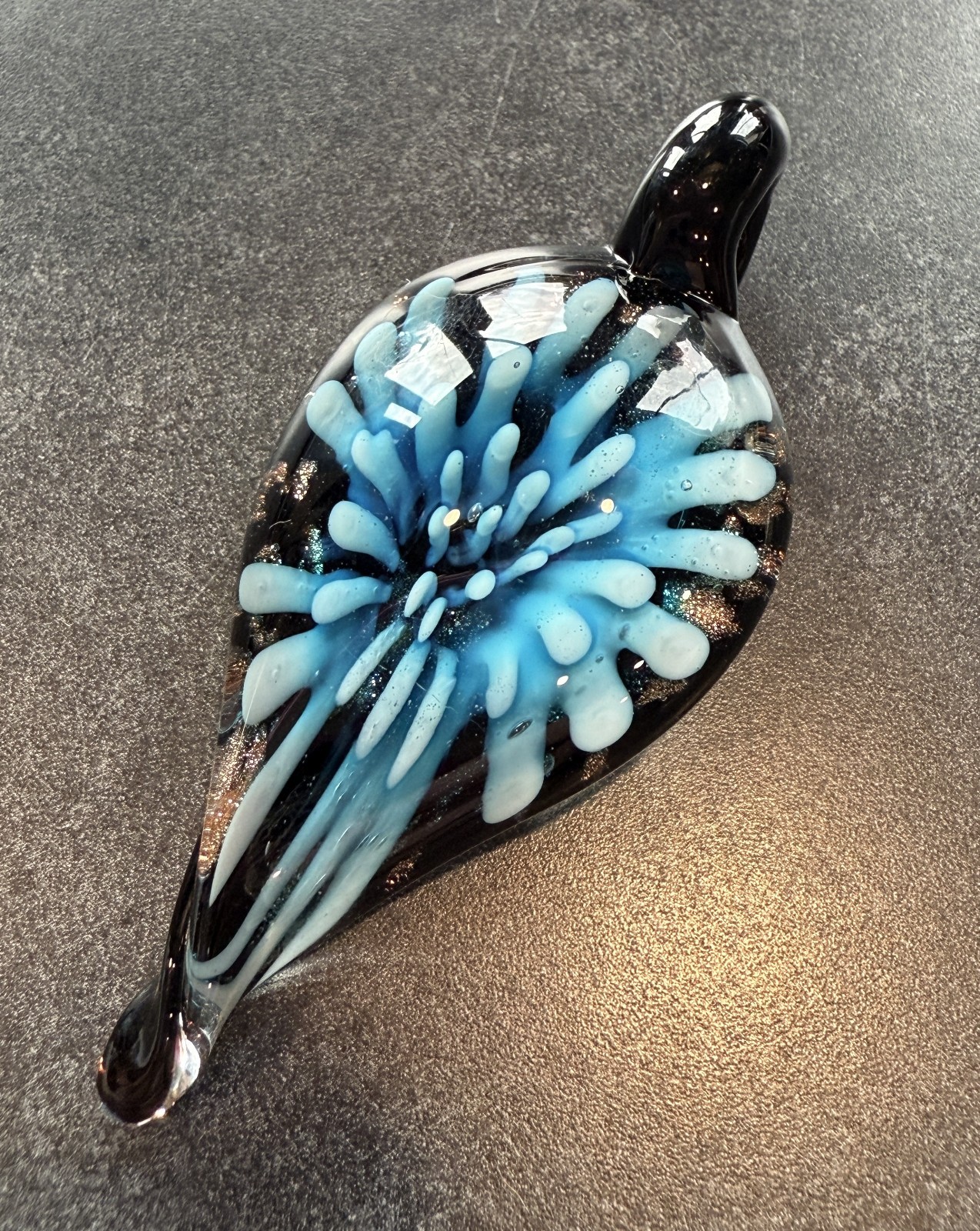 Hand Made Artisan Glass Pendant Flower Turquoise Blue Crafting Jewelry Making