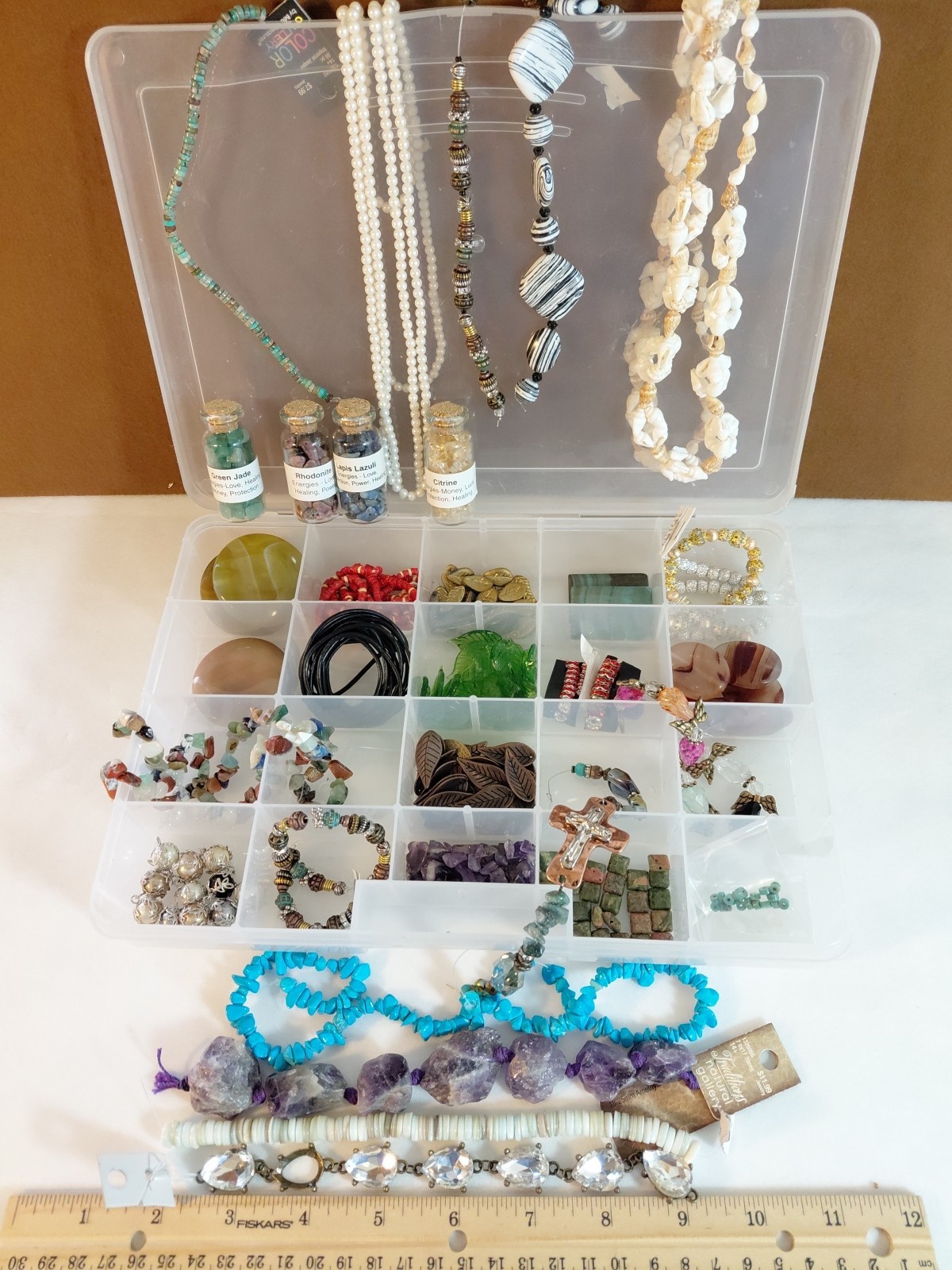 Large Lot Jewelry Beads, Natural Gemstones, Metal & Glass,Plastic W Container.