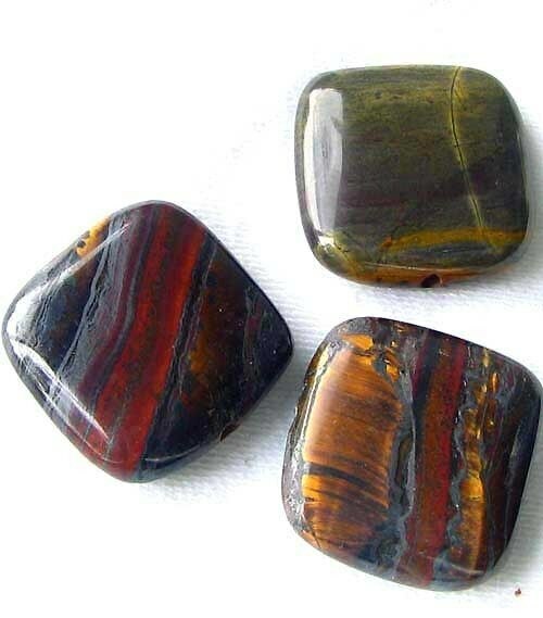 Natural Tiger Iron Square Beads | 20x20x6mm | 3 Beads |