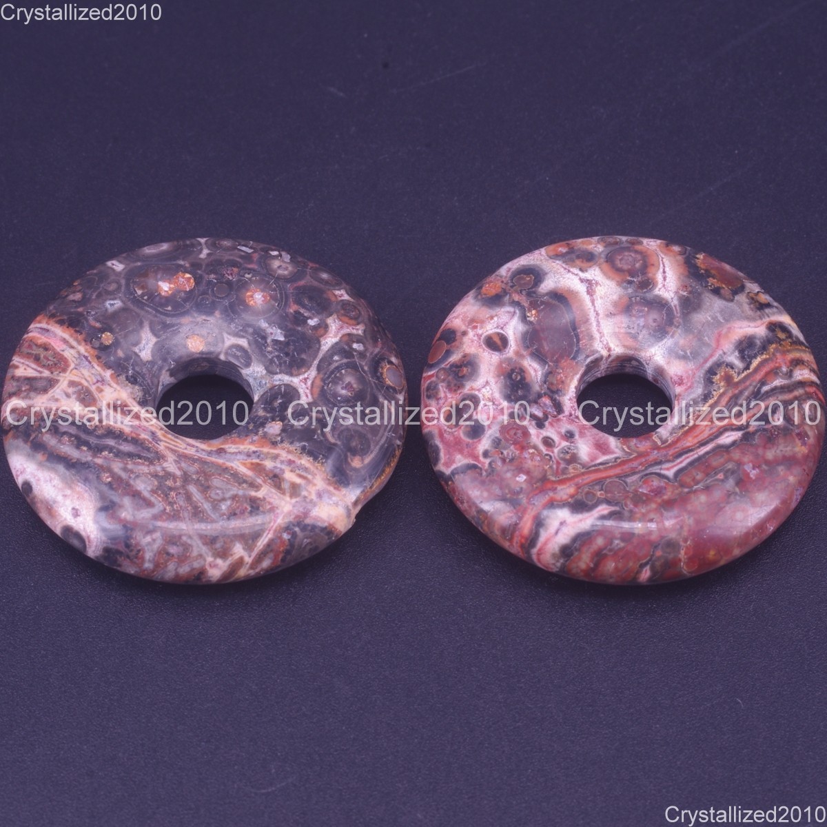 Natural Gemstone Donut Peace Buckle Pi Disc Charm Healing Pendant Beads 30mm