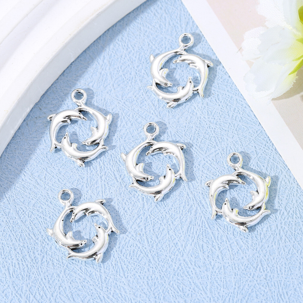 BLUK 100Pcs Dolphin Charms DIY Jewelry Making Pendants Antique Silver