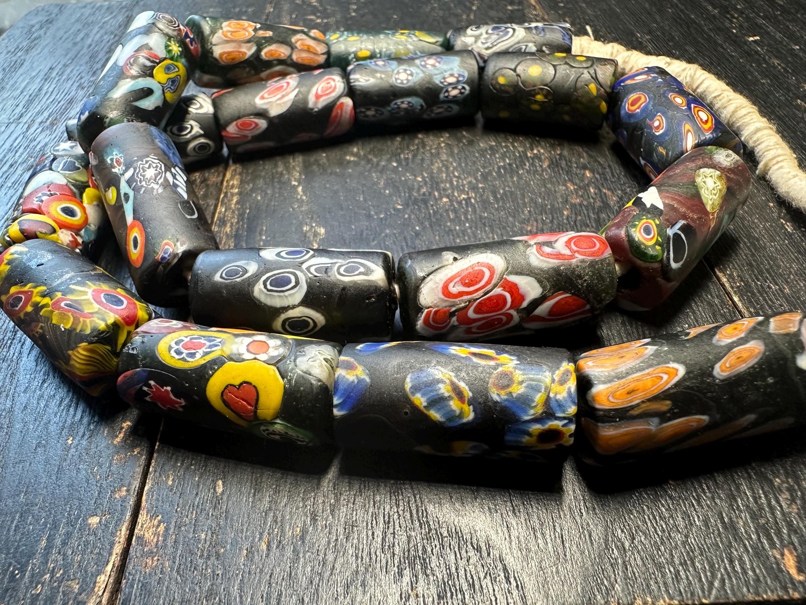 Vintage Style Millefiori Glass Bead Strand 23–24 Inches – Cylindrical Venetian