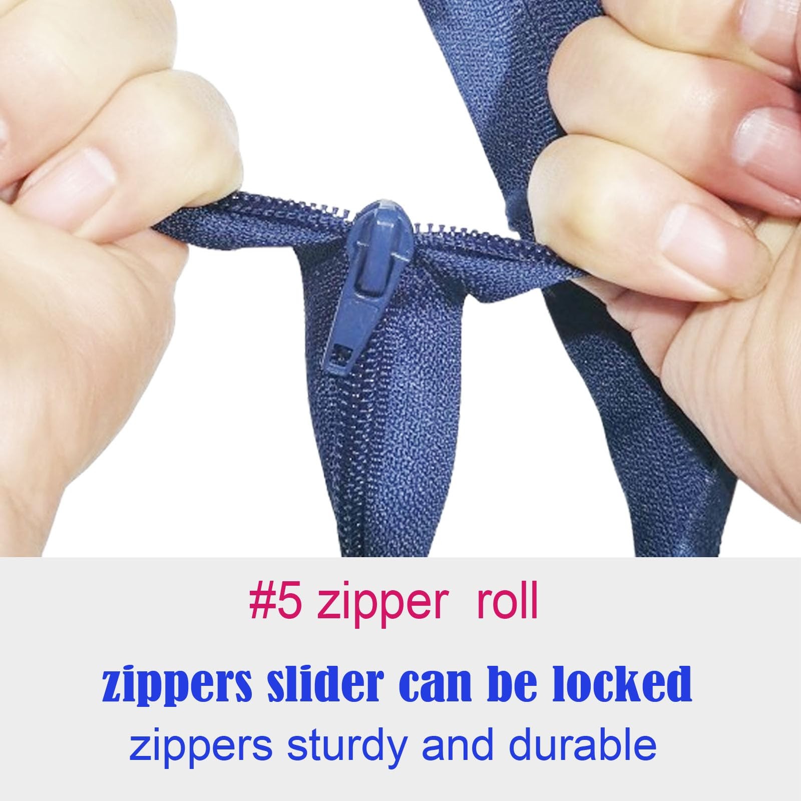 5 Yards #5 Blue Nylon Coil Sewing Zippers by The Yard with 15 Sliders