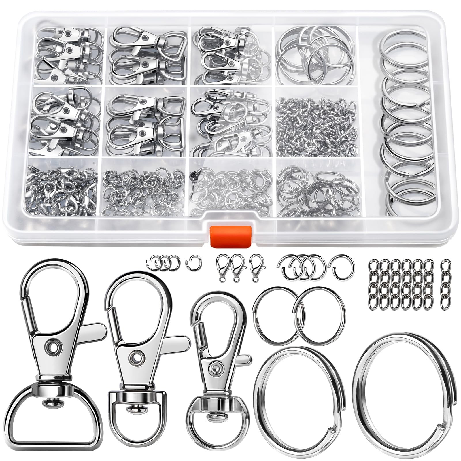 LEOBRO Keychain Making Kit, 265PCS Keychains Clips and Key Rings, A-Silver