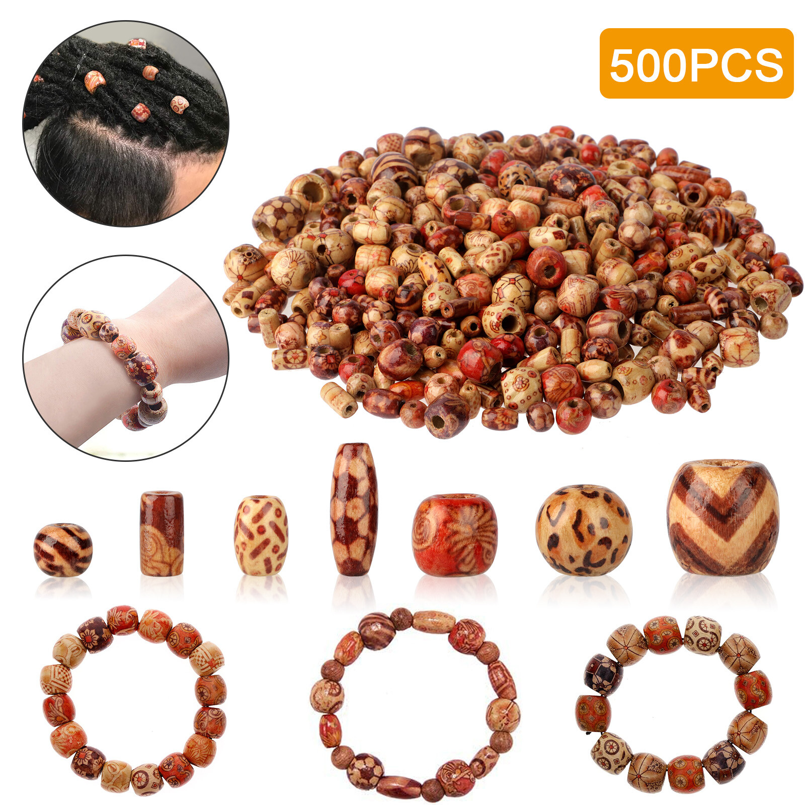 500PCS Wooden Beads Jewelry Making Craft DIY Natural Making Supplies Painted US