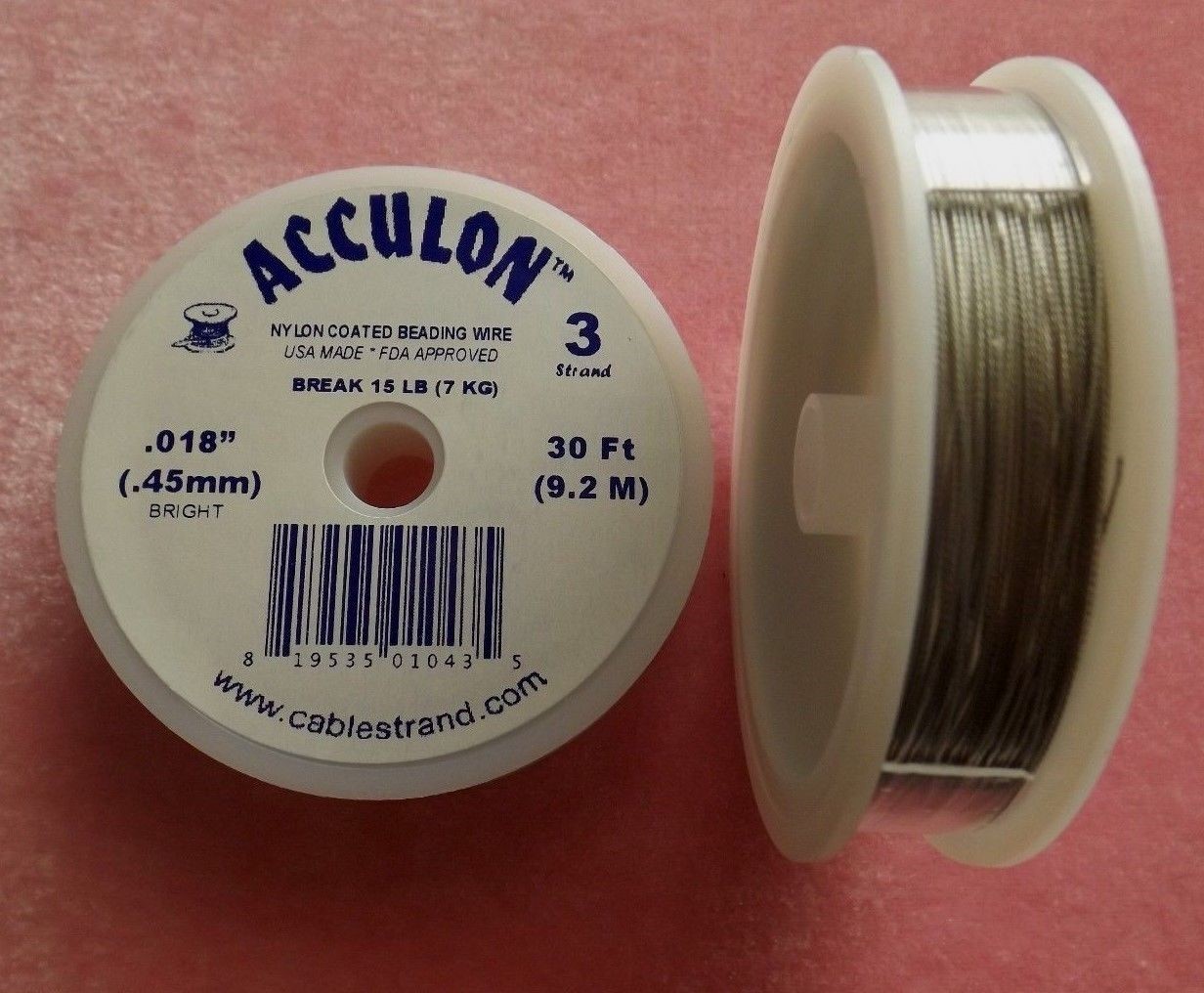 ACCULON BEADING WIRE 3 STRAND CLEAR (SILVER/STEEL).015 & .018 INCH 30 FT