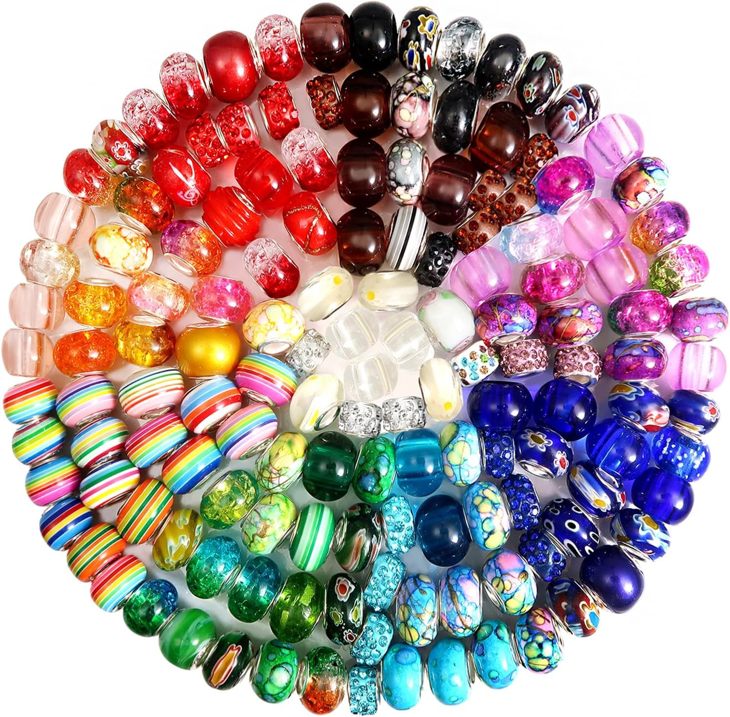 TOAOB 150pcs Glass European Large Holes Beads Assorted Resin Spacer Rhinestones