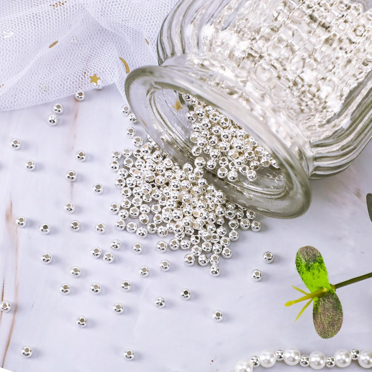 Small Silver Spacer Beads – 1200pcs, 4mm Smooth Round Beads for Jewelry Making,
