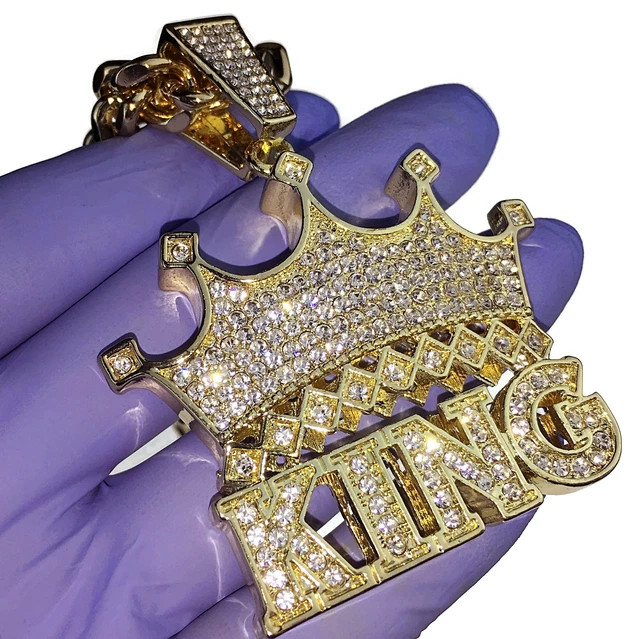 Men’s 925 Silver 14K Yellow Gold Plated Crown King Hip Hop Pendant