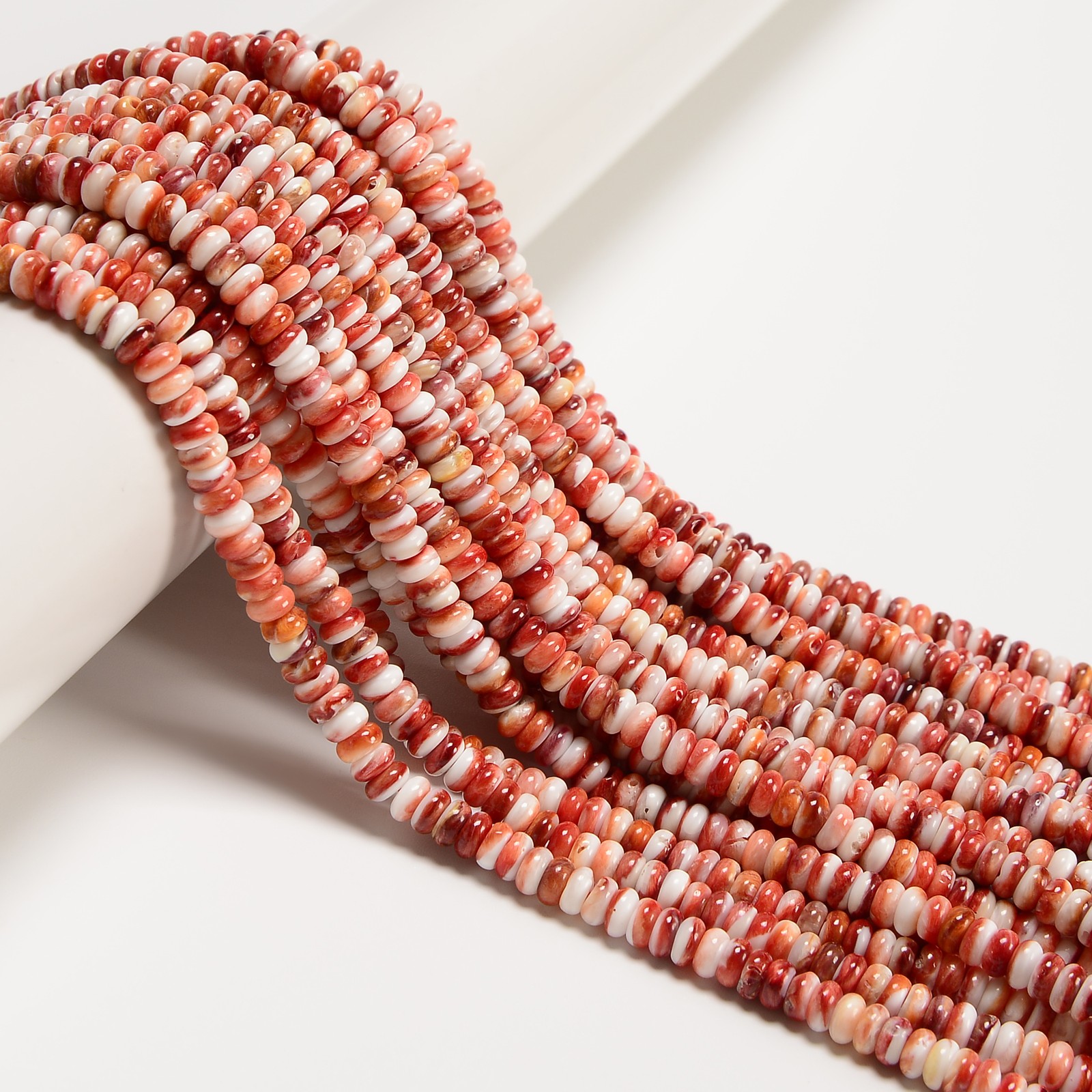 Natural Red Spiny Oyster Smooth Rondelle Beads Size 2x5mm 3x6mm 16″ Strand