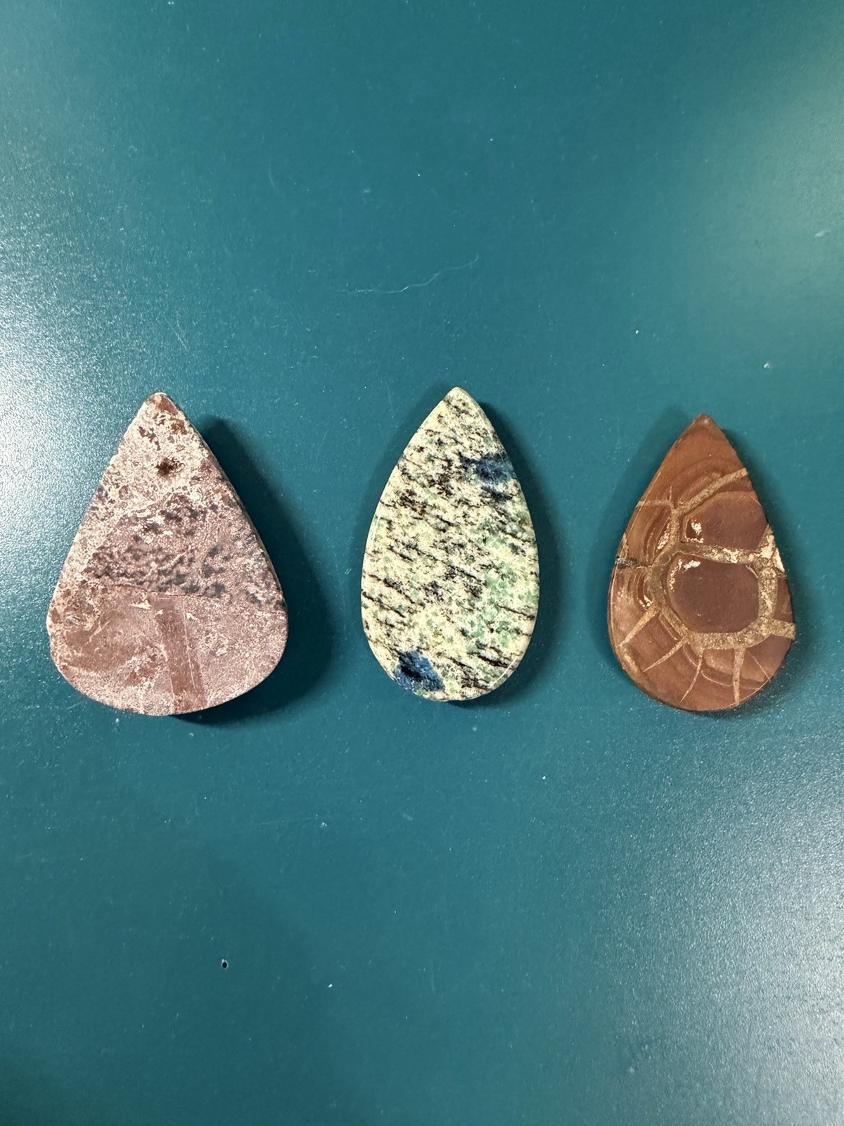 Lot of 3 Multicolor Polished Stone Teardrop Cabochons (No Holes)