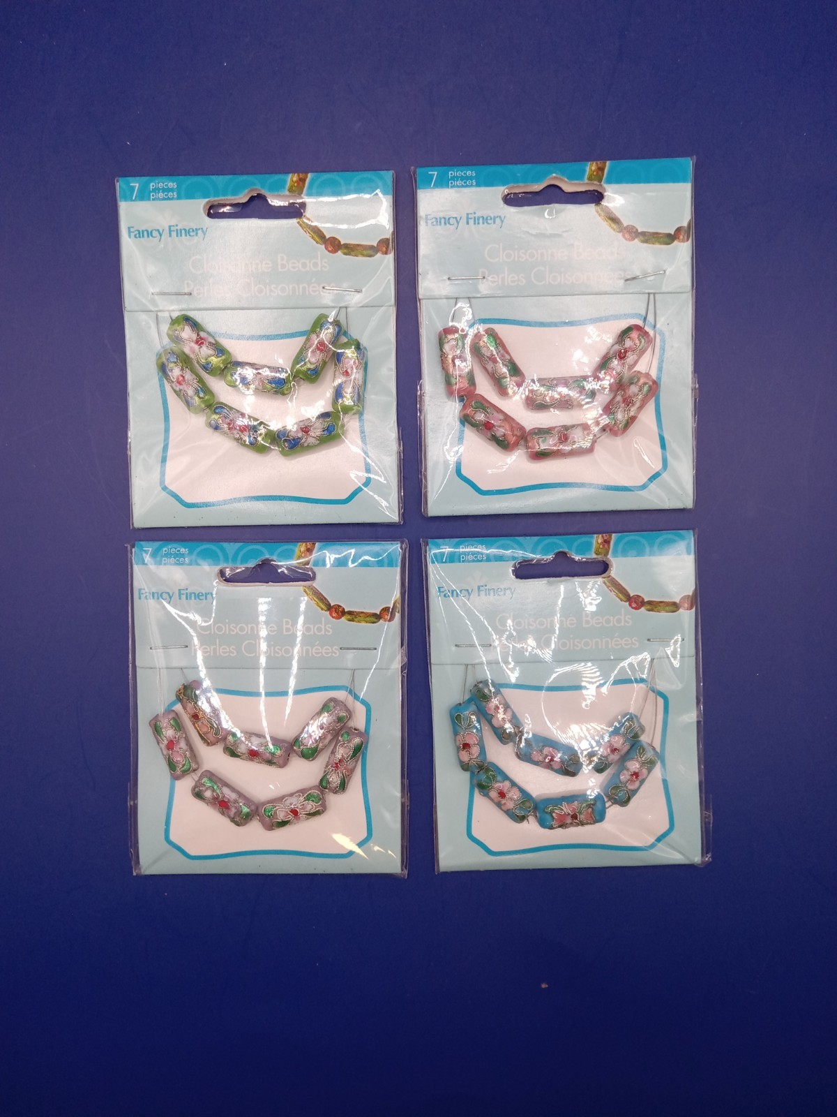 Fancy Finery CLOISONNE BEADS Lot 4x 7 Piece Packs • Pastel Colors • Floral • New
