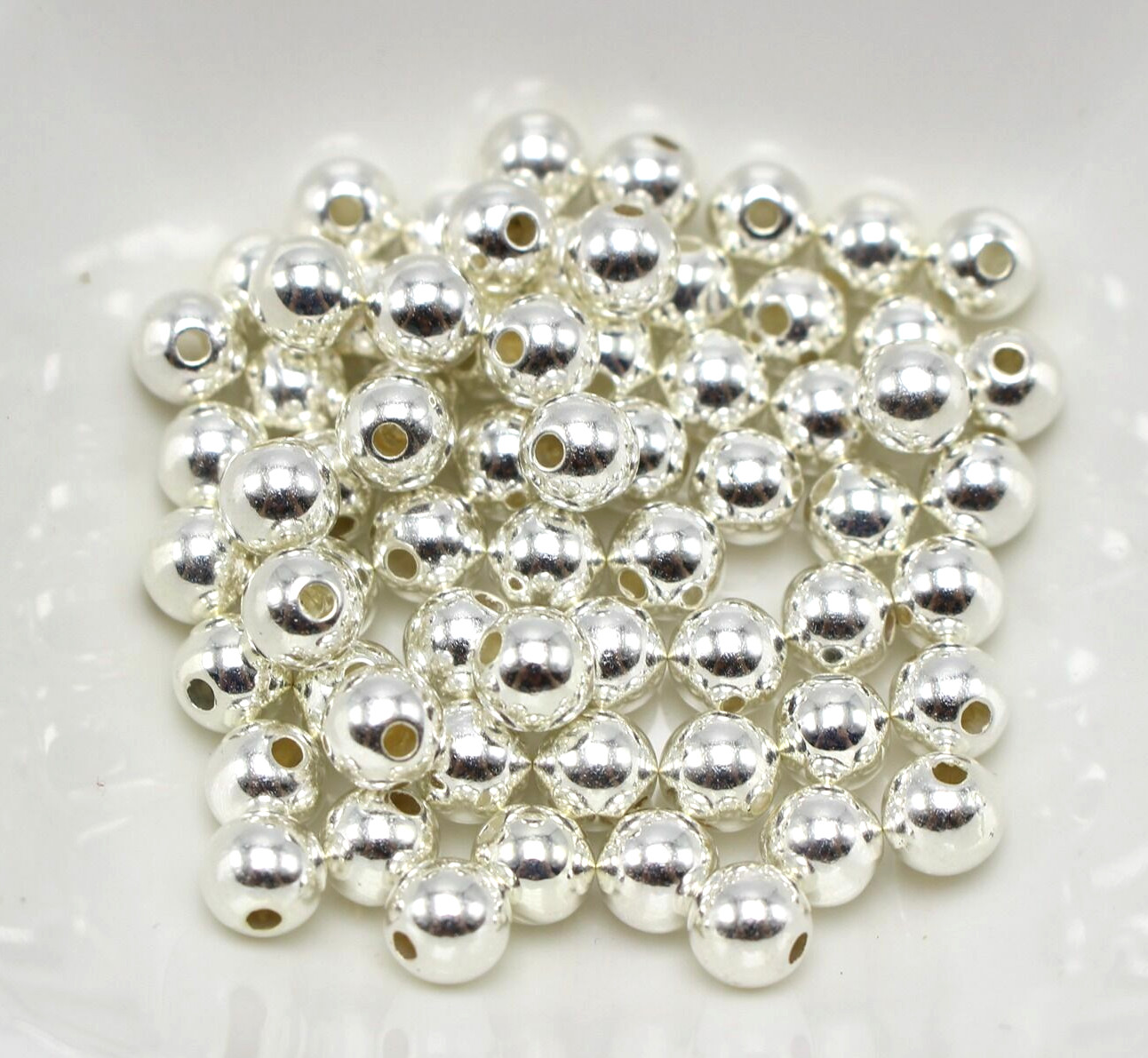500 Bright Silver Metallic Acrylic Round Spacer Beads 6mm Smooth Ball Beads
