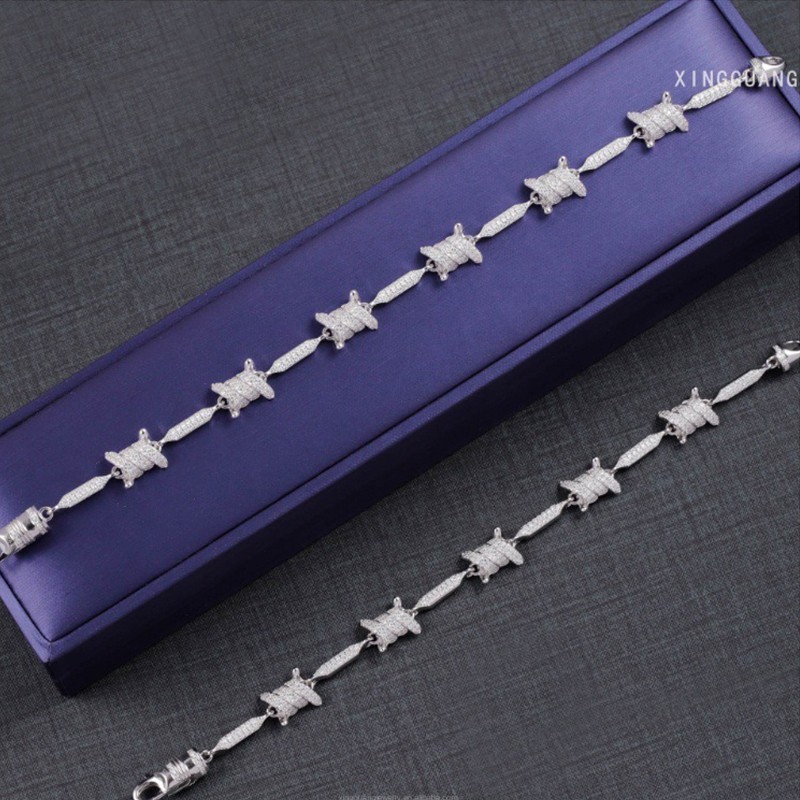 925 Solid Silver Cuban Chain Moissanite Diamond Knot Bracelet