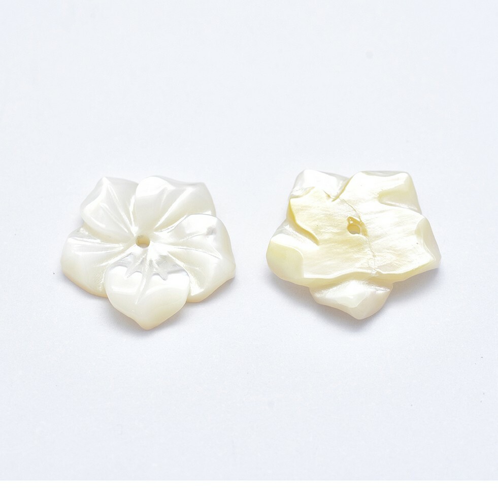 20Pcs Natural White Mother of Pearl Flower Shell Beads Jewelry Making 15~16x3mm