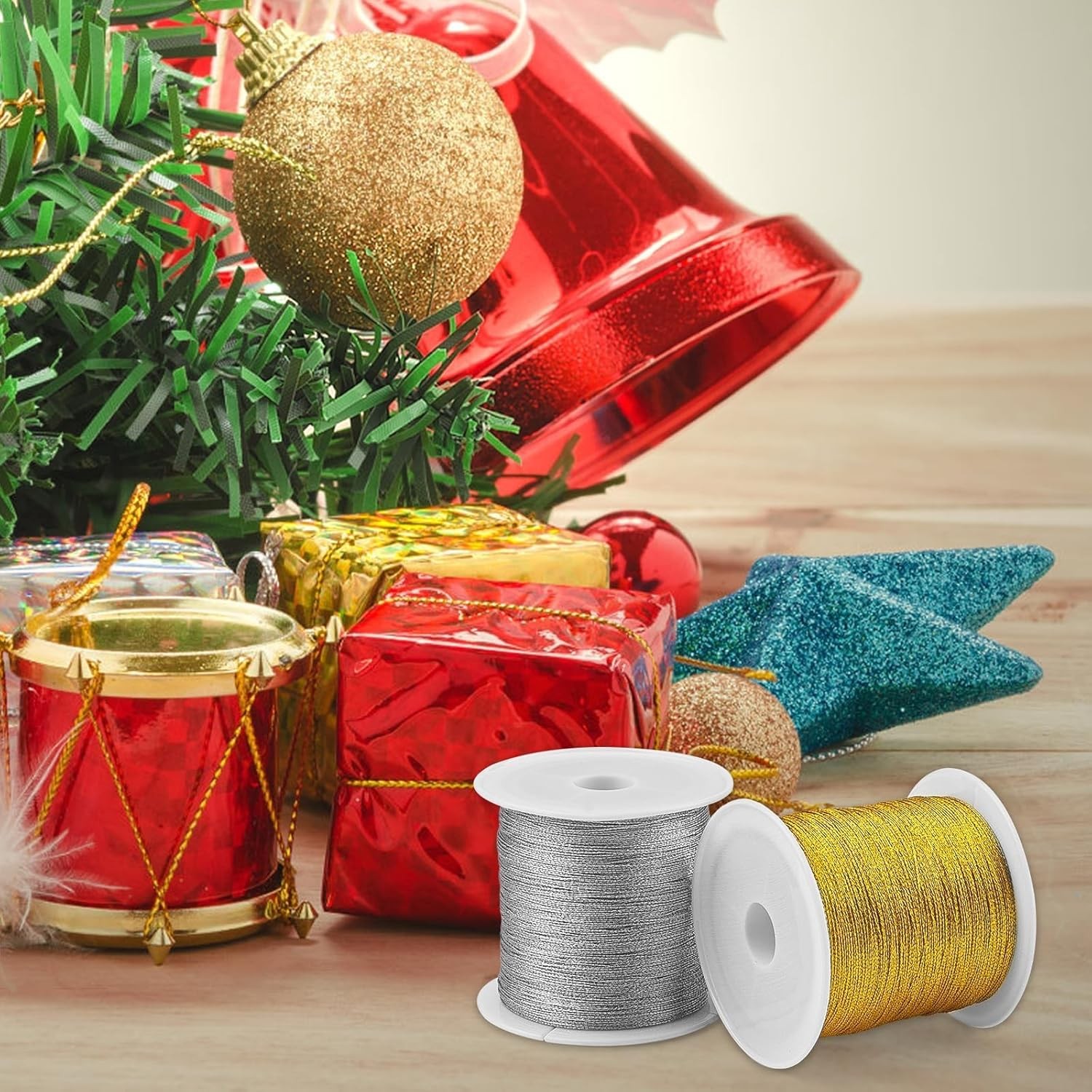 2 Spools 110 Yards Gold & Silver Metallic String Craft Jewelry Ornament Cord