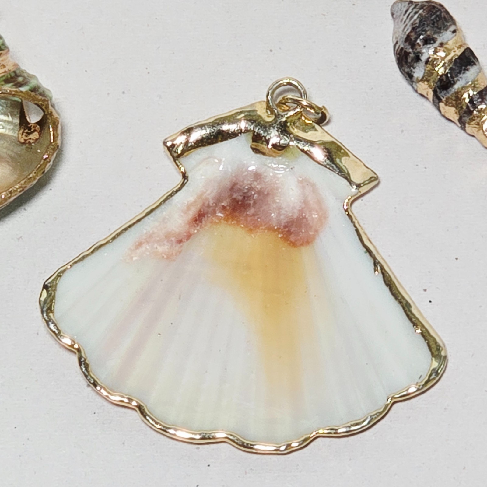 24K Gold Dipped Cowrie Shell Pendant Scallop Boho 24K Gold Dipped Charm
