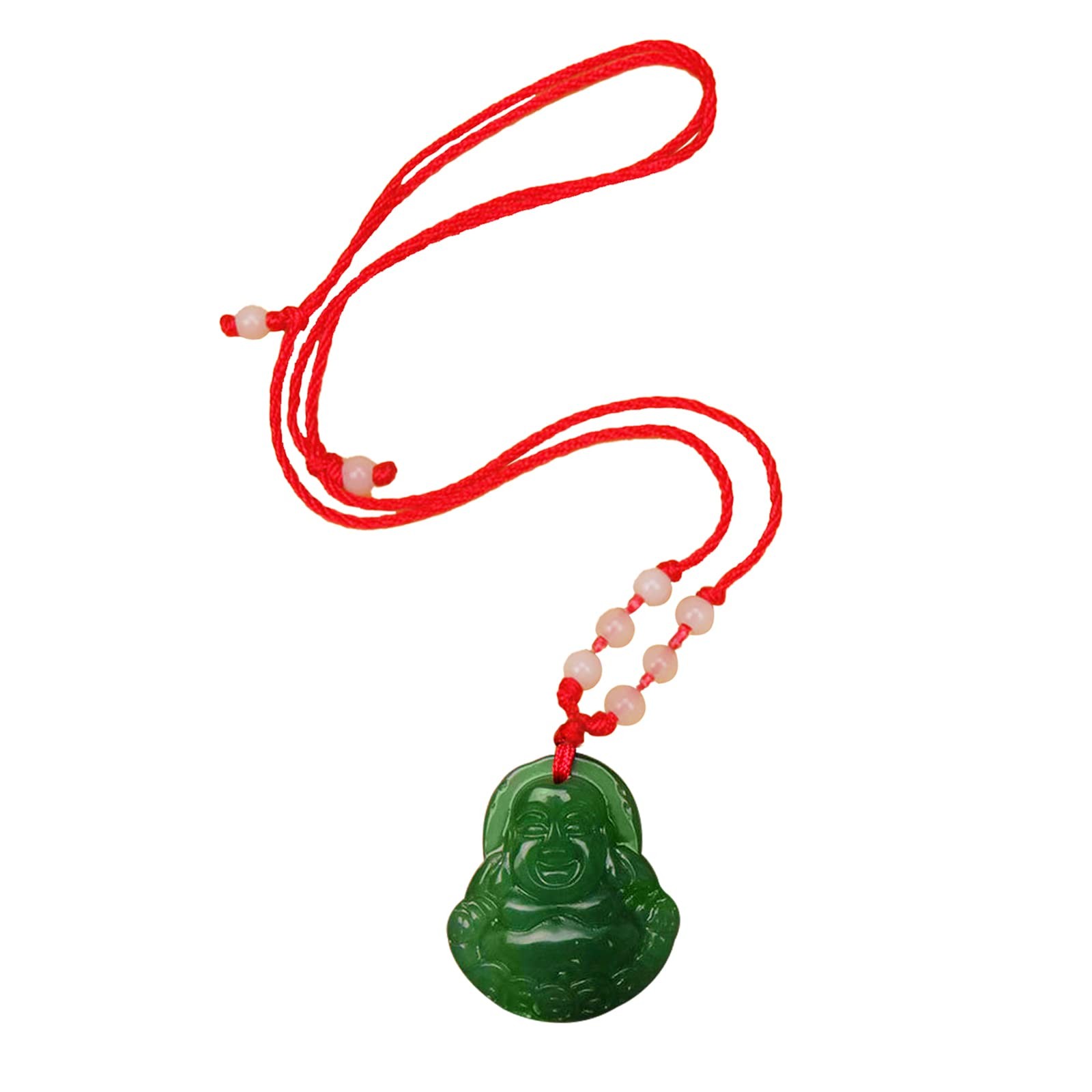 Green Jade Buddha Circle Red String Pendant Necklace – Chinese Traditional – 08