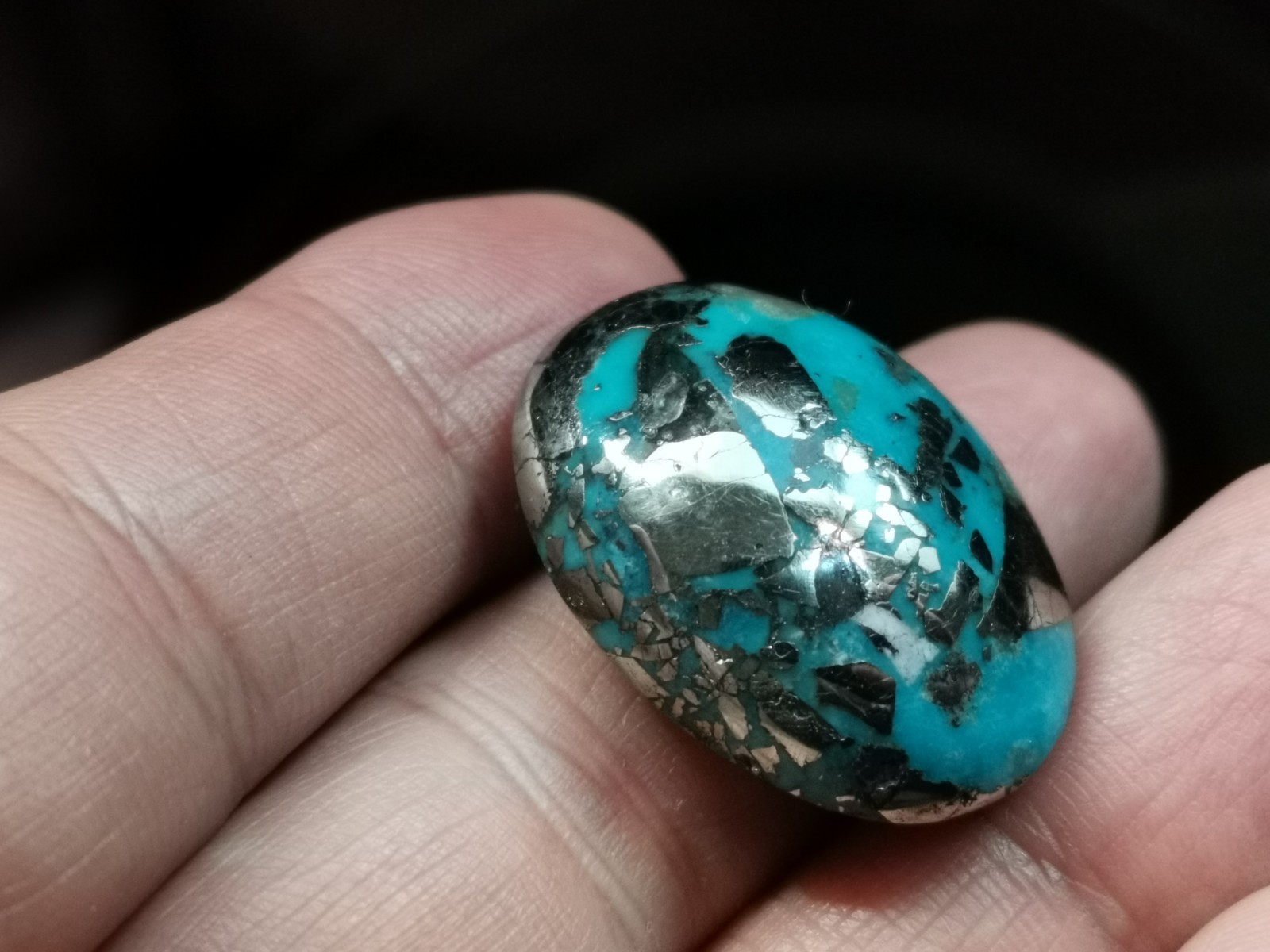 Turquoise & Pyrite Cabochon, Oval Shape, Stabilized Natural Turquoise, 100 Carat