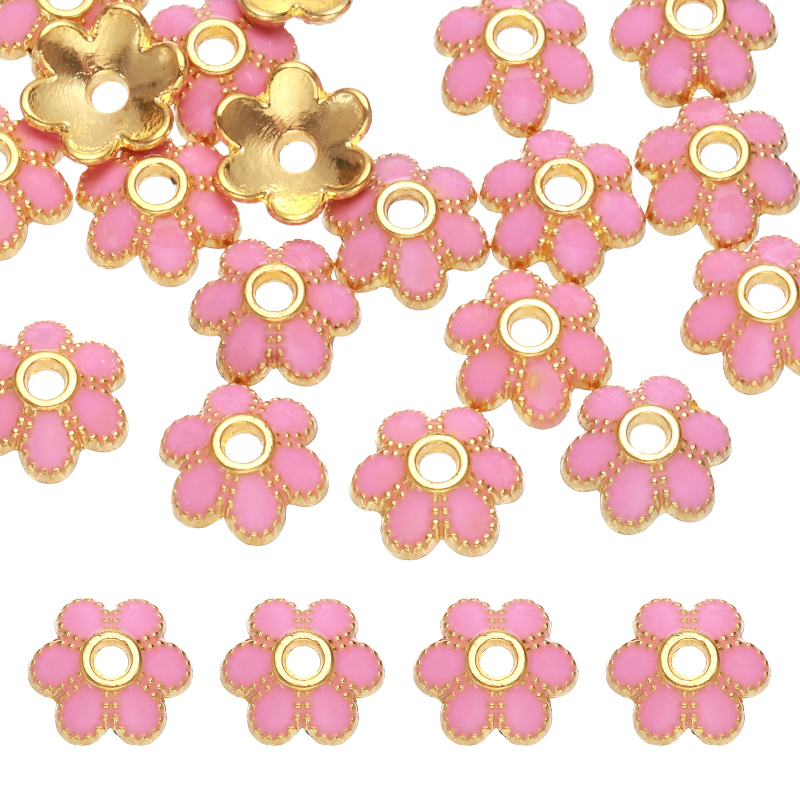 20Pcs 8x3mm Flower Beads Caps Enamel Bead End Spacers (Pink)