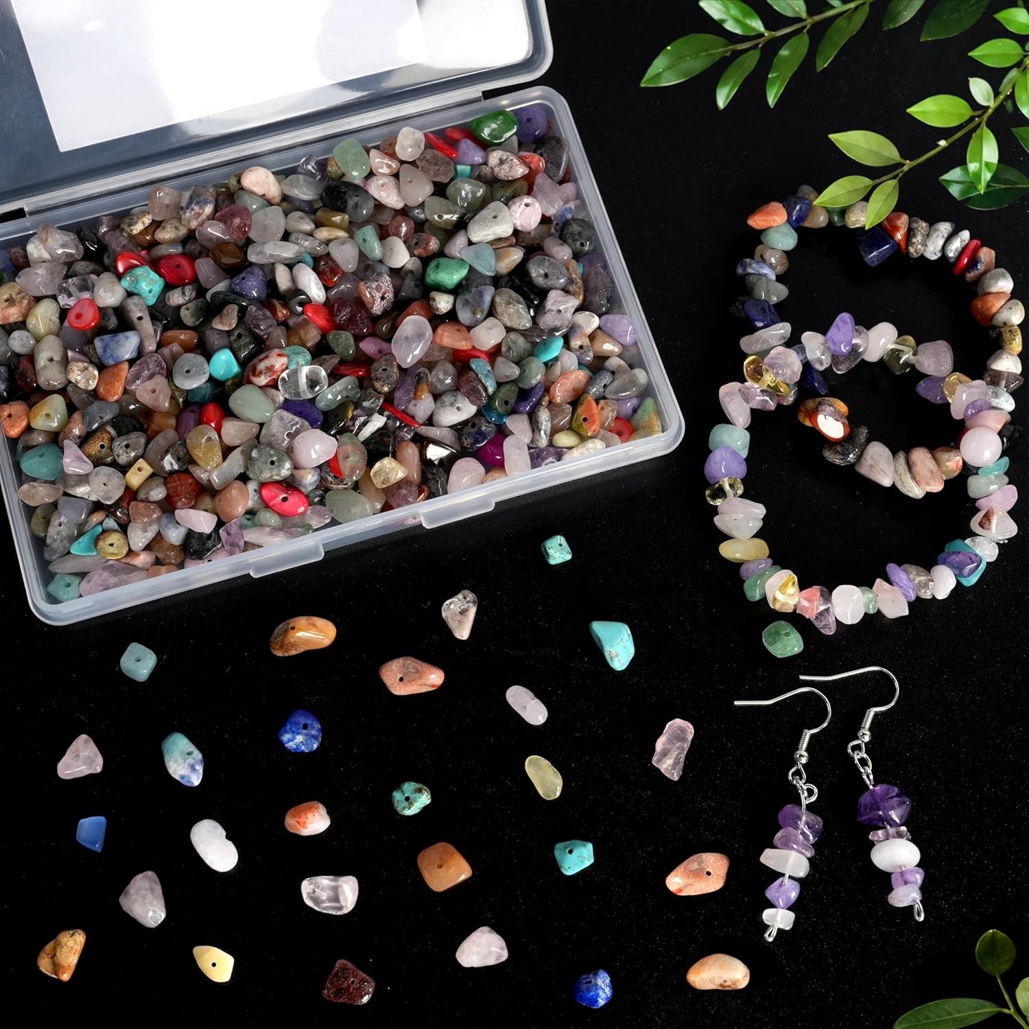 500pcs Natural Chip Stone Beads – Multicolor Gemstones for DIY Jewelry & Crafts