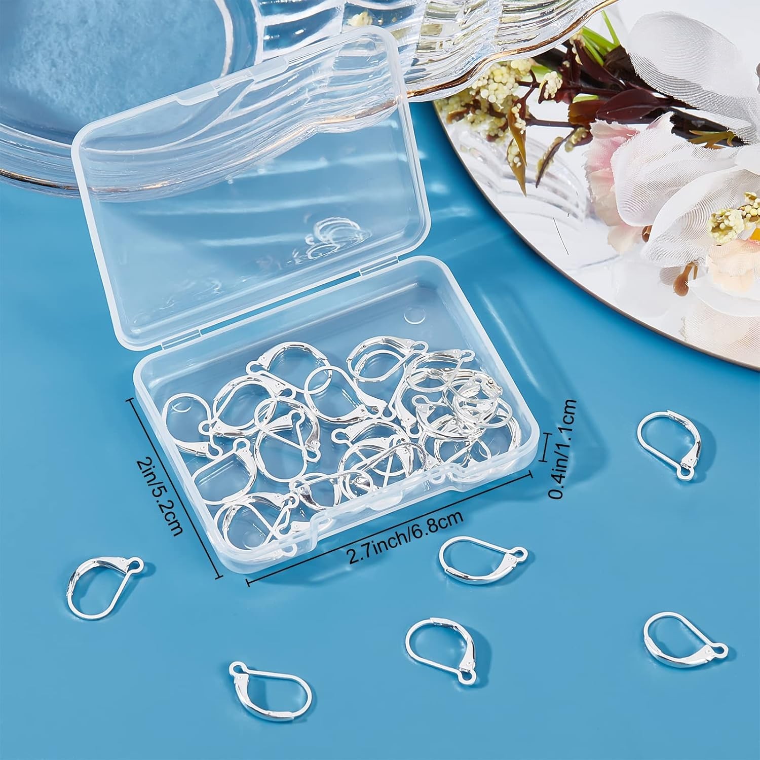 Beebeecraft 1 Box 50Pcs Leverback Earring Findings 925 Sterling Silver Plated Cl