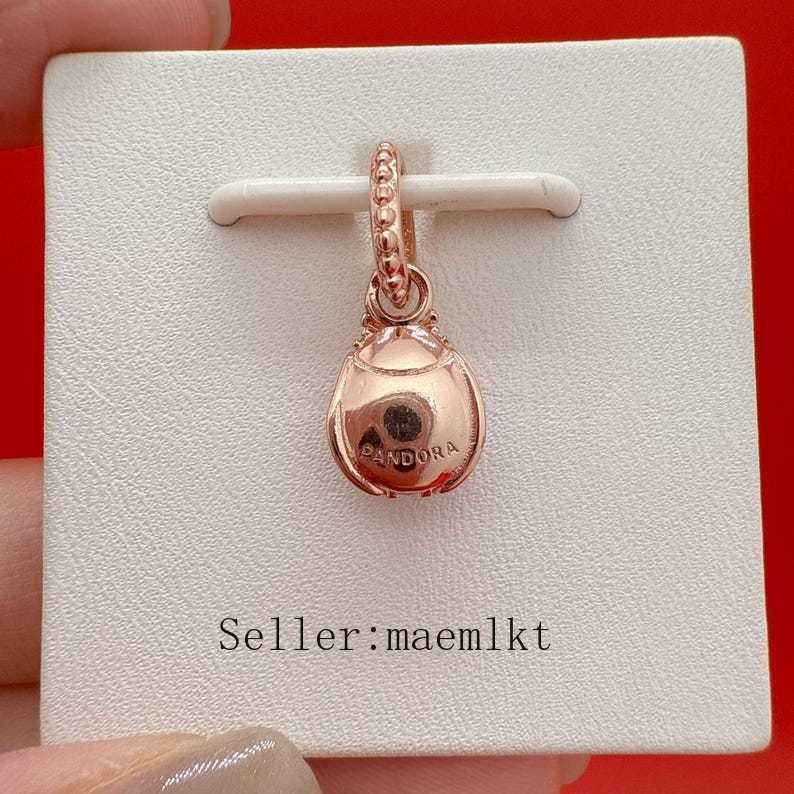 New 925 Sterling Silver Rose Lucky Pink Ladybug Charm 387909EN160