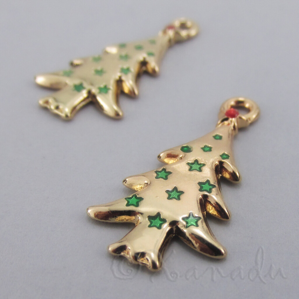 Christmas Tree Charms 26mm Enamel Silver Plated Pendants C1486S – 5, 10, 20PCs