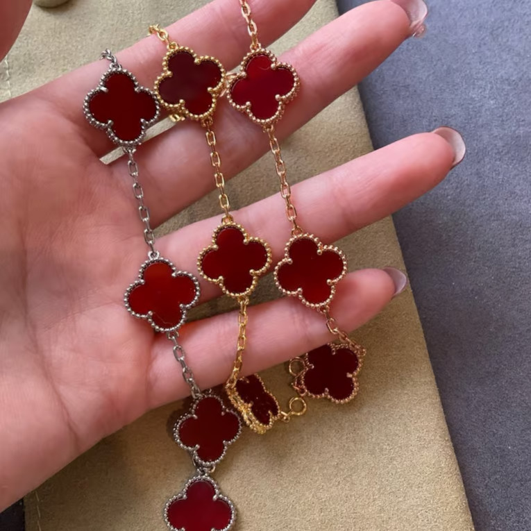 Flower bracelet 925 silver gold plated 15mm Flower red