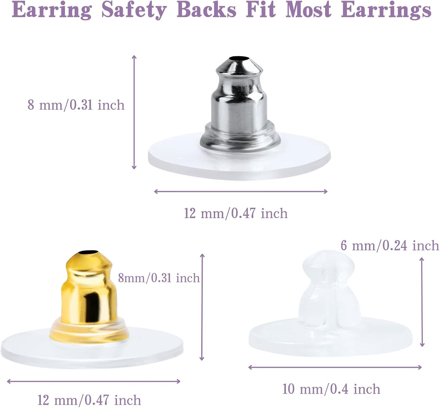 Fishhook Earring Backs for Droopy Ears, Earring Backs Replacement, Bullet Clutch