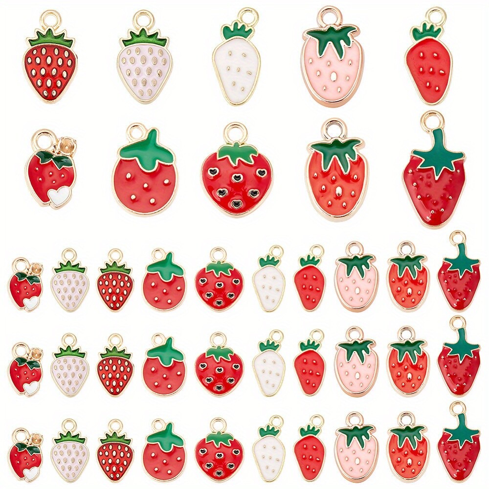 1Box 100Pcs 10 Style Alloy Enamel Pendants Strawberry Charm Light