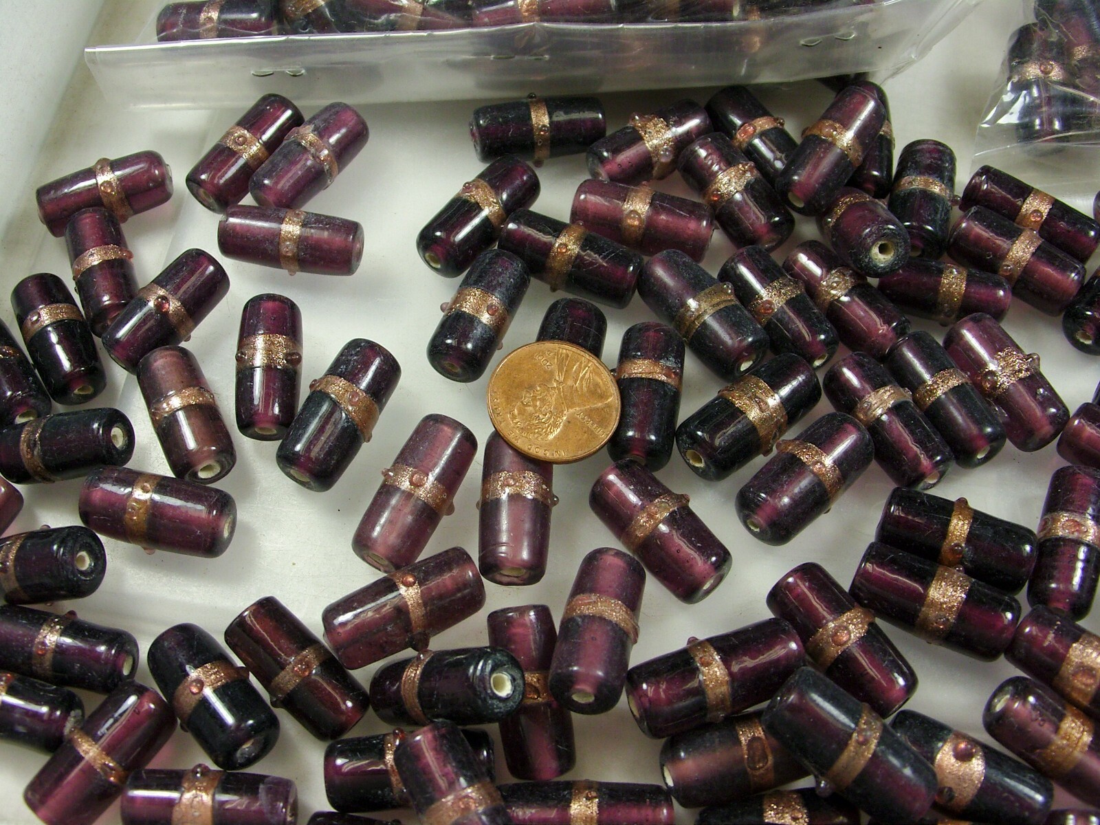 2 Pounds India Long Purple Fancy Handmade Glass Beads Wholesale Bulk Lot (EX-38)