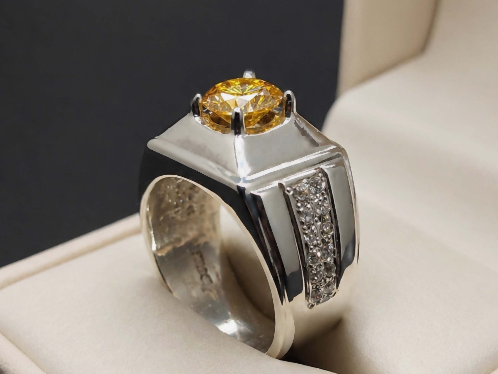 2 Ct Gold Moissanite Diamond Sterling Silver 925 Handmade Mens Square Shape Ring