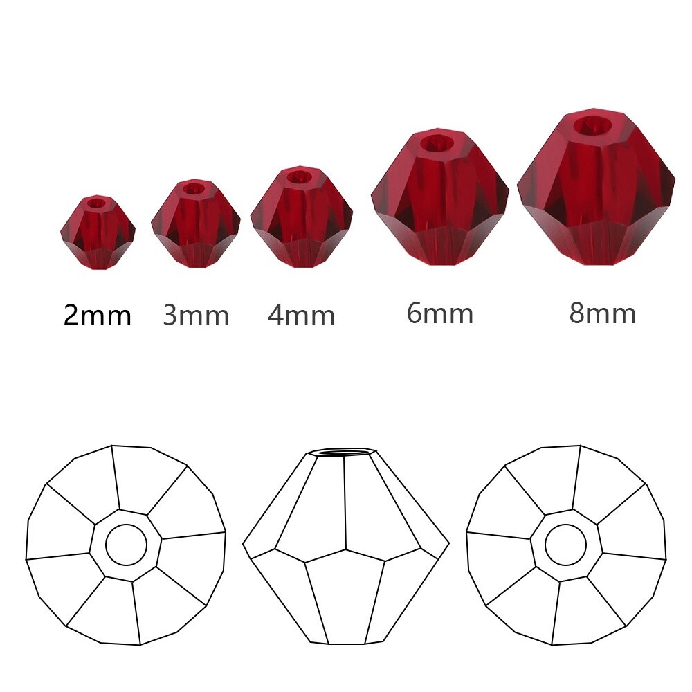 2mm 3mm 4mm 6mm 8mm Bicone Faceted Crystal Glass Loose Beads For Jewelry Making