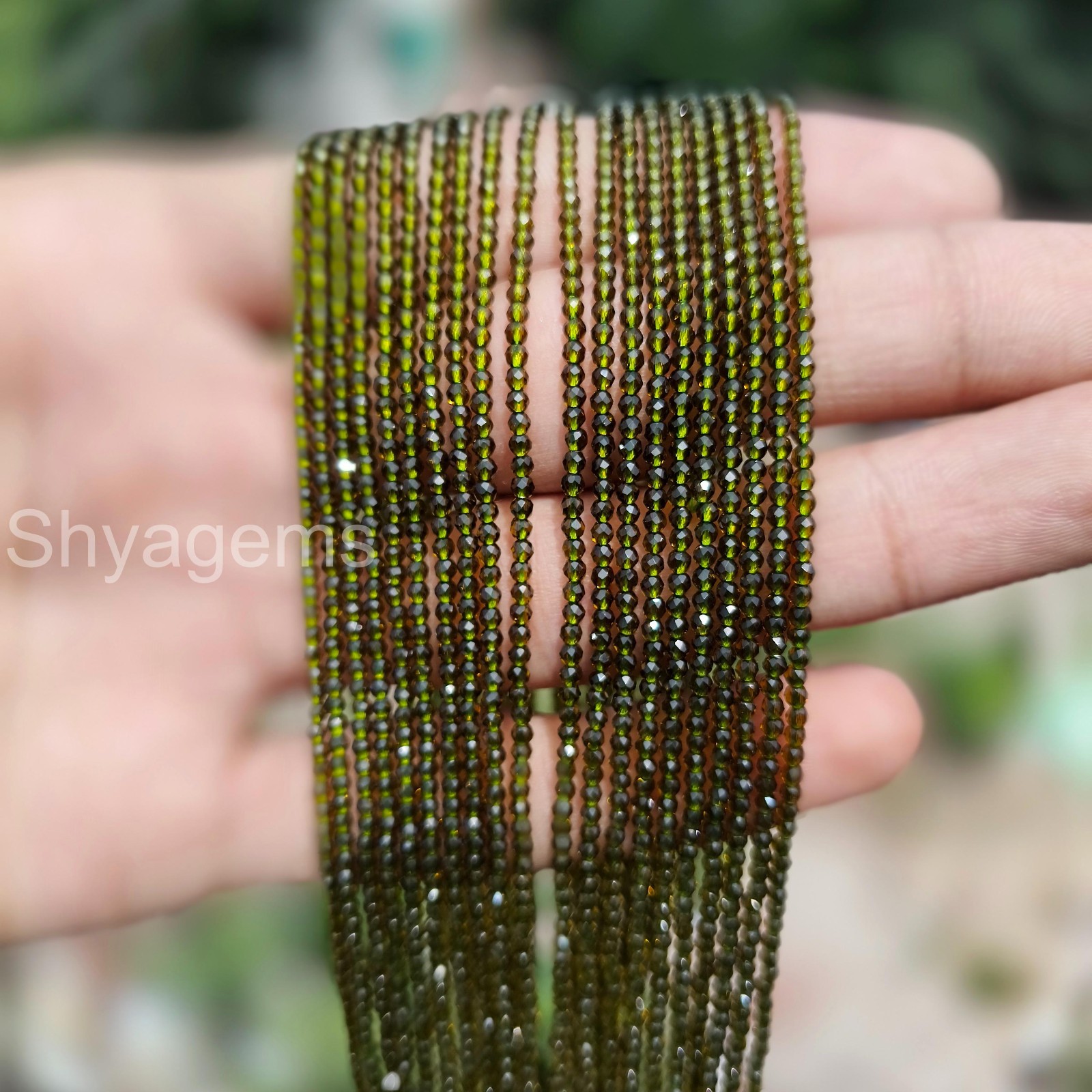Green Moldavite Quartz Beaded Necklace . 2mm Faceted Rondelle Beads Necklace
