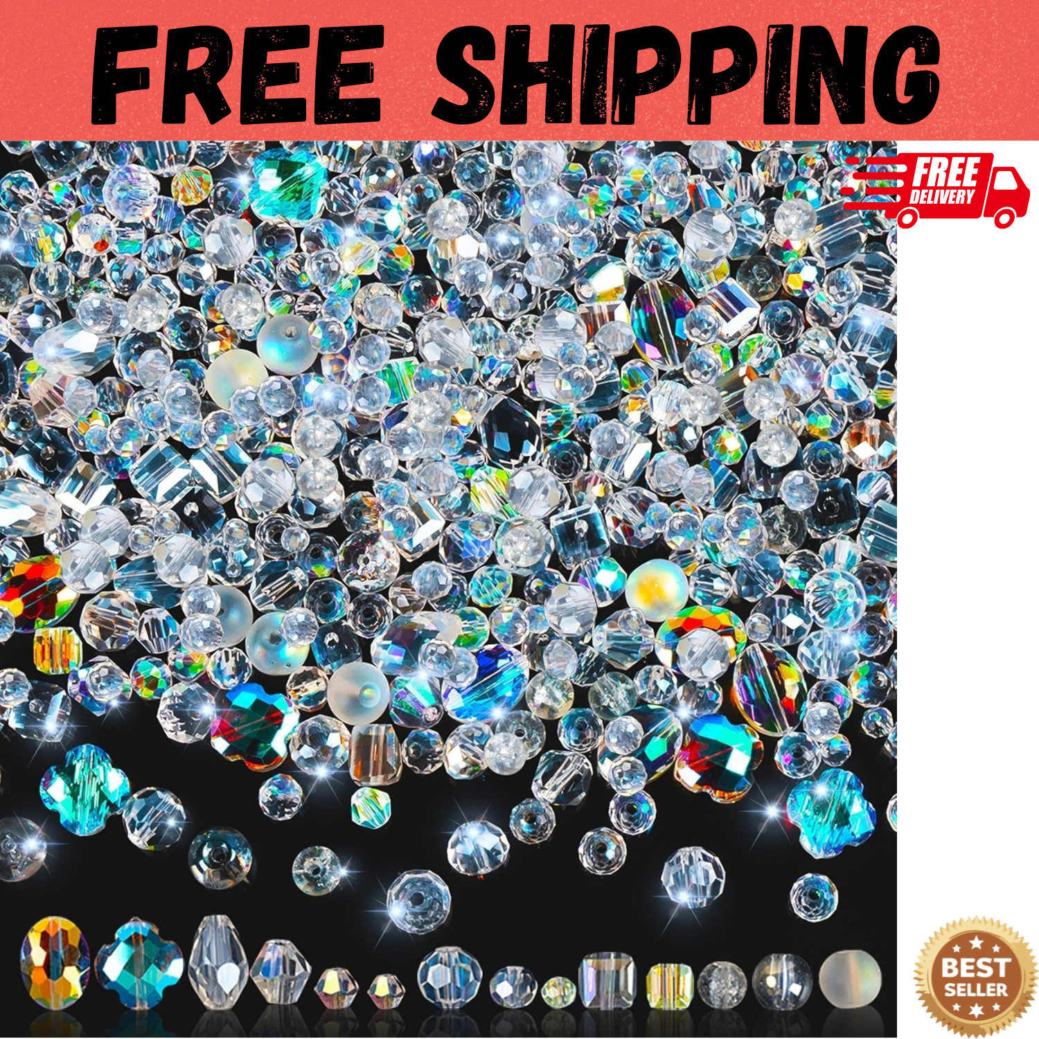 636Pcs Glass Beads for Jewelry Making, Assorted Crystal Beads with Loose Beads f
